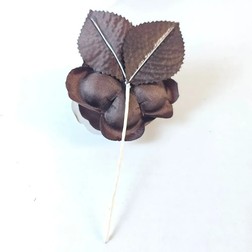 14 Chocolate Brown Silk Rose Picks 2.5in Artificial Flowers Wedding Floral Craft